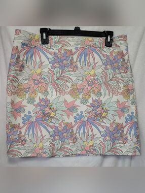 Talbots Skirt Womens 14P  Pastel Floral Jungle Parrot Tropical Straight